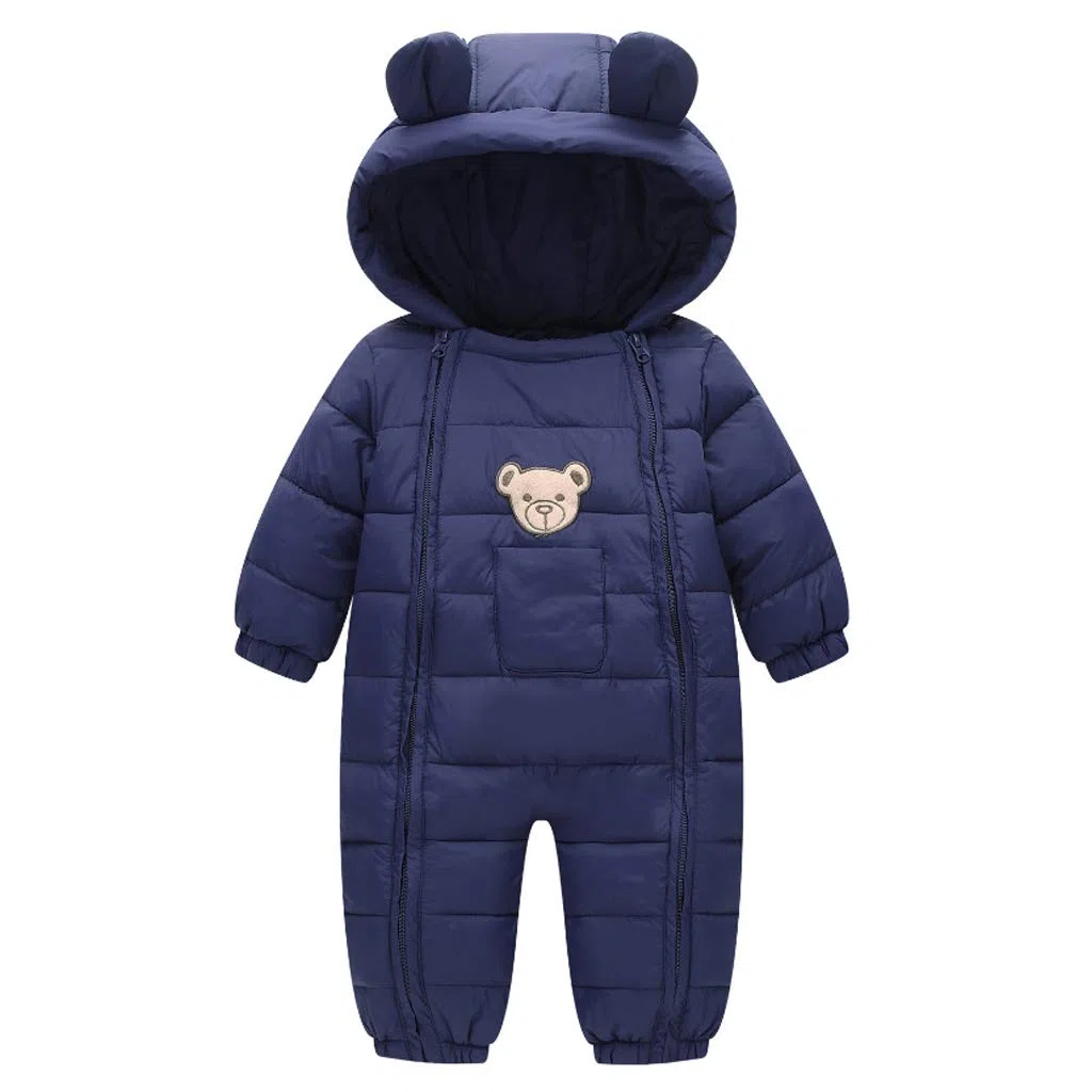 JiAmy Baby Winter Overall Mit Kapuze Schneeanzüge Outfits Bär Strampler Jungen Mädchen Spielanzug Marine 3-6 Monate