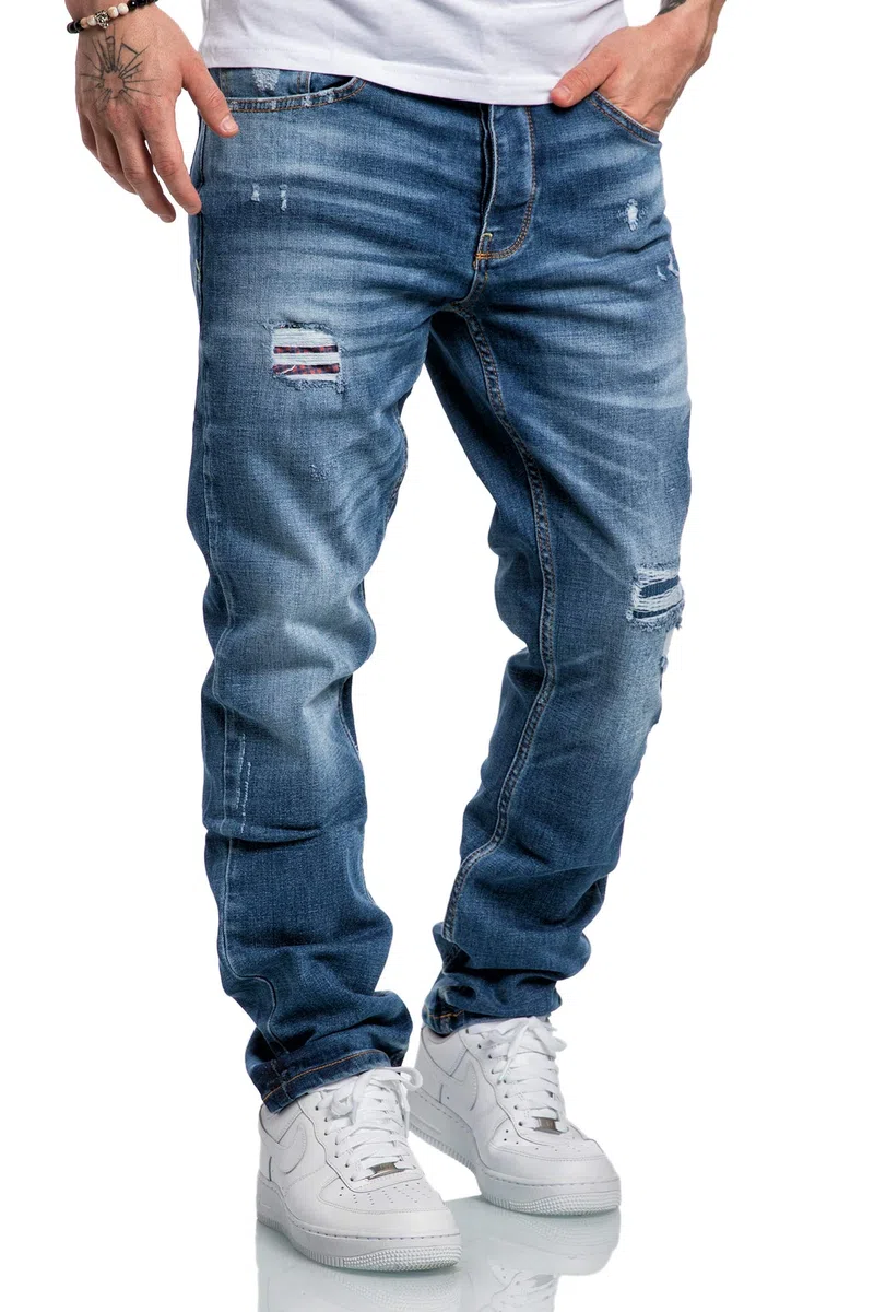 Amaci&Sons Herren Jeans Regular Straight Fit Denim Hose Destroyed 7984