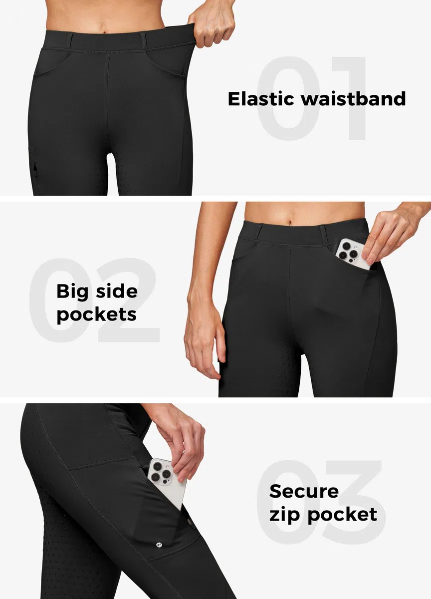 WILLIT Damen Reithose Winter gefüttert Reithose Fleece Reitleggings Silikon Vollbesatz Reitsport Thermo Hose mit Taschen Gürtelschlaufen