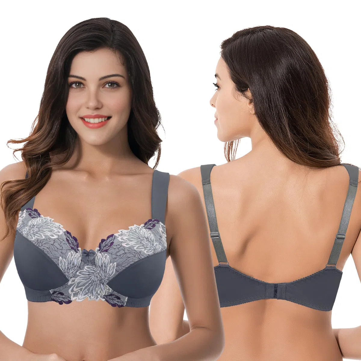 Curve Muse Damen Übergröße Minimizer Kabellos Ungefütterter BH mit Stickspitze-2er Pack