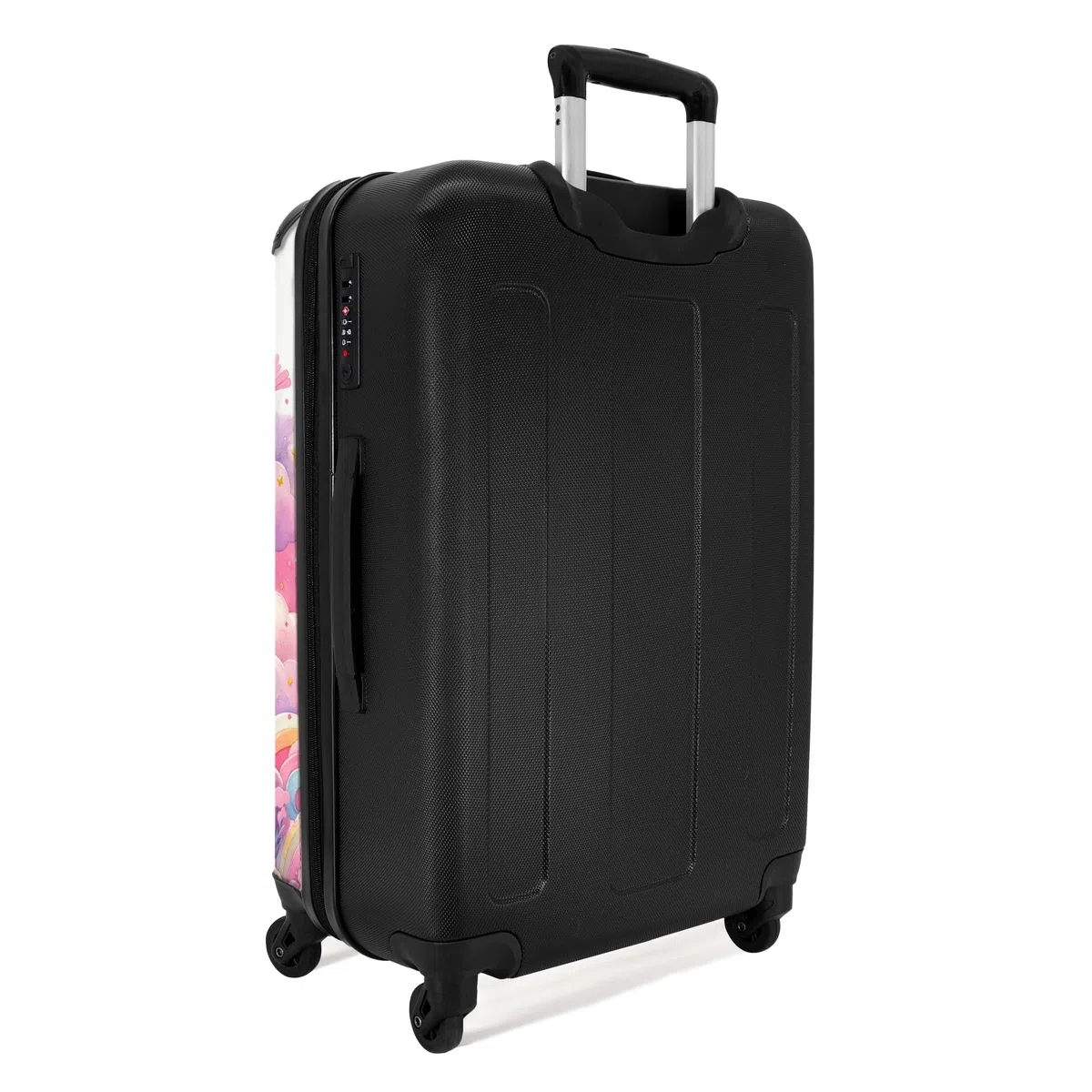 NoBoringSuitcases.com Kinderkoffer Personalisiert für Mädchen - Großer Reisekoffer, TSA, 20kg Gepäck, Mittelgroß (Prinzessin-Regenbogen, 67 cm - 72 L)