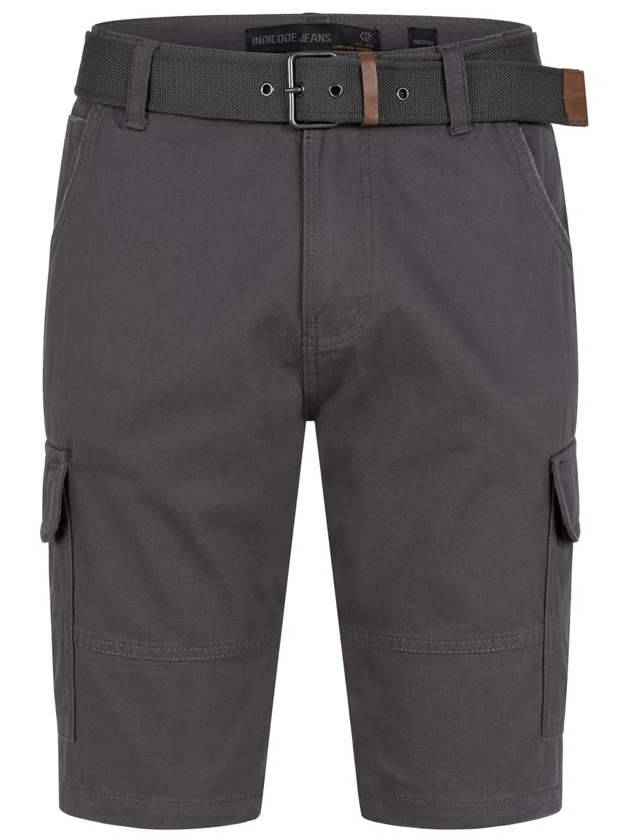 Indicode Herren Monroe Cargo-Shorts mit Gürtel | Bermuda Sommerhose aus Baumwolle für Männer