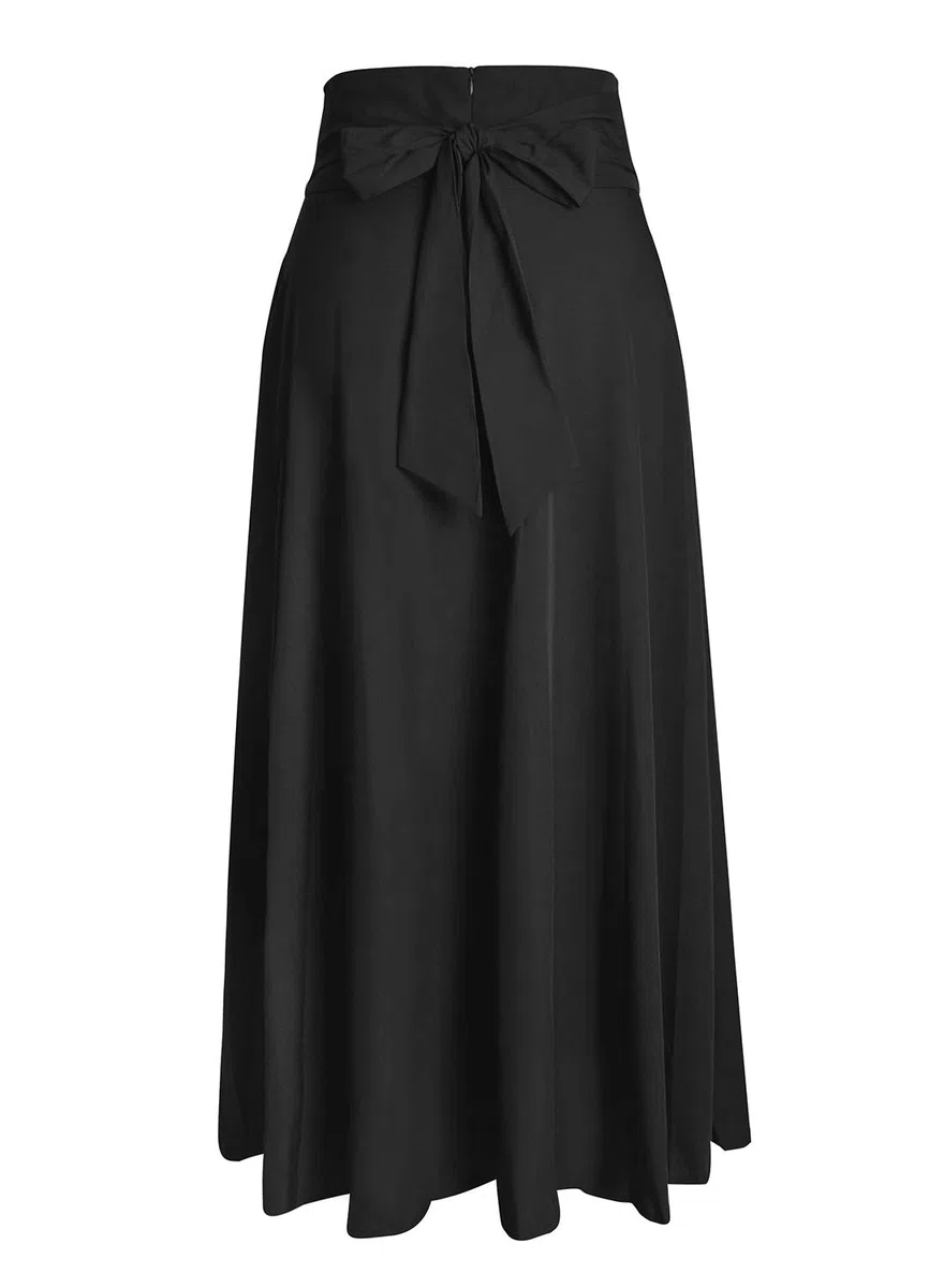 Damen High Waist Maxirock Taschen mit Seitenschlitz Langer A-Linie Rock
