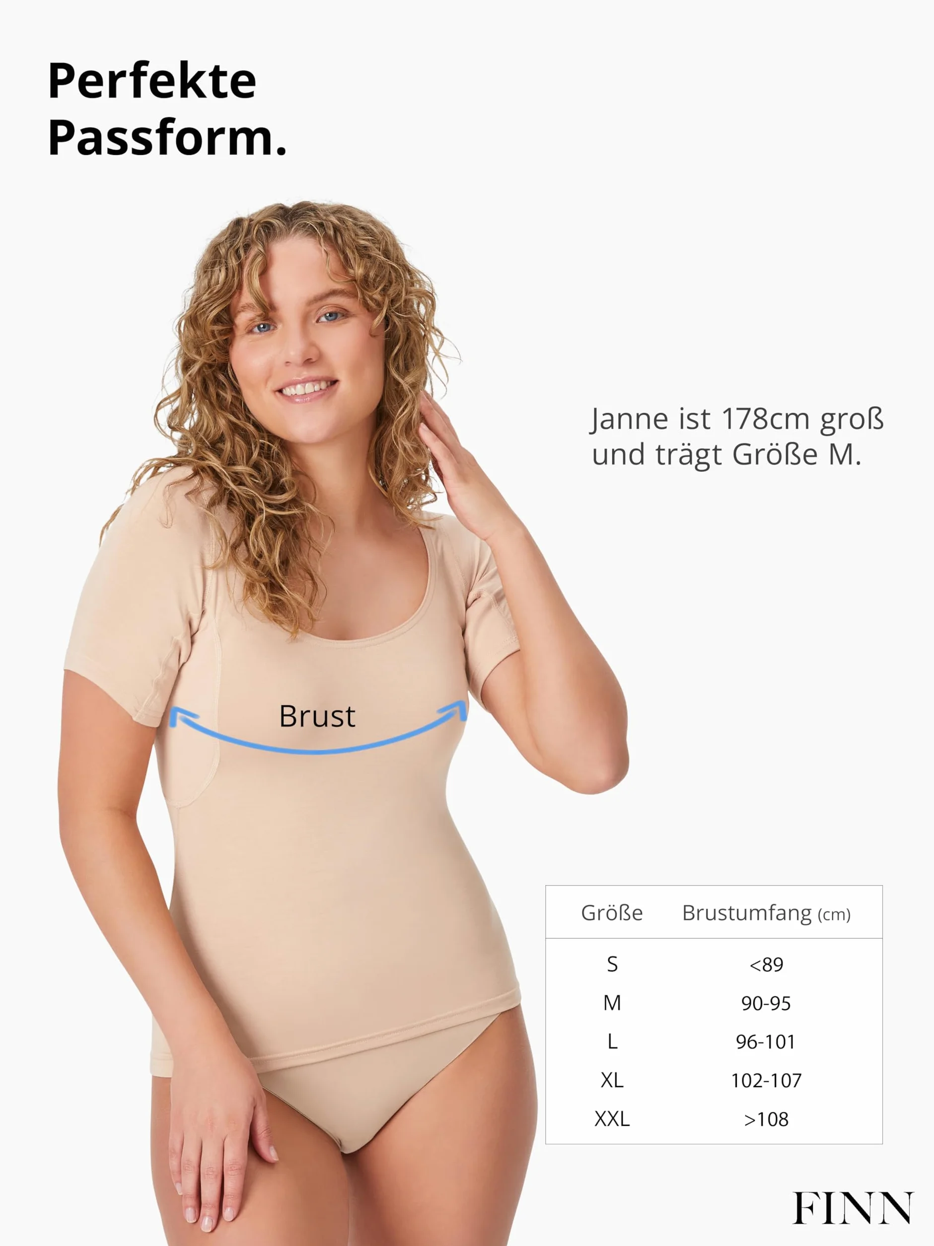 FINN Anti-Schweiß Shirt Damen mit integrierten Achselpads gegen Starkes Schwitzen - Anti-Schweiß Unterhemd mit garantiertem Schutz vor Schweißflecken und Schweißgeruch