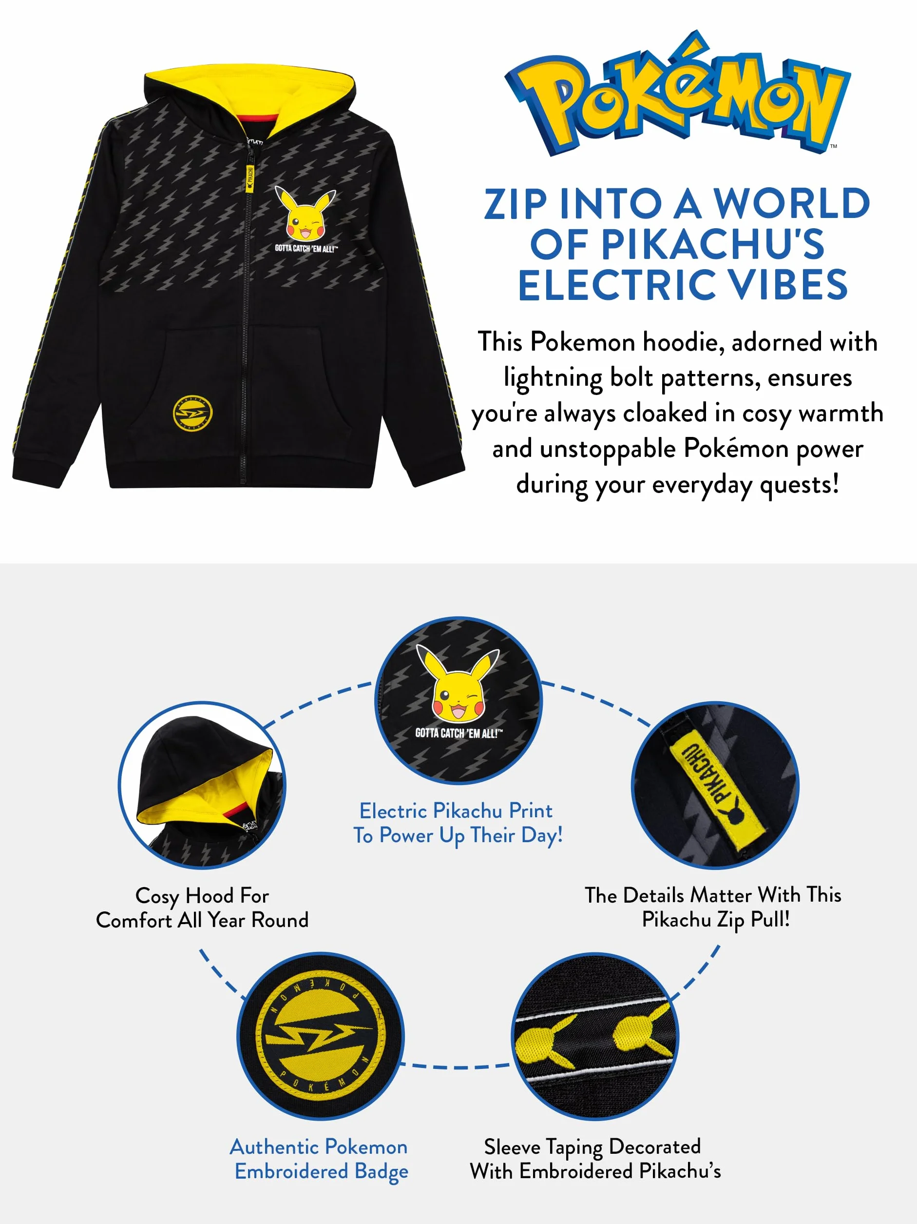 Pokémon Pikachu Kapuzenpullover | Pikachu Kapuzenpullover Jungen | Hoodie Für Jungs