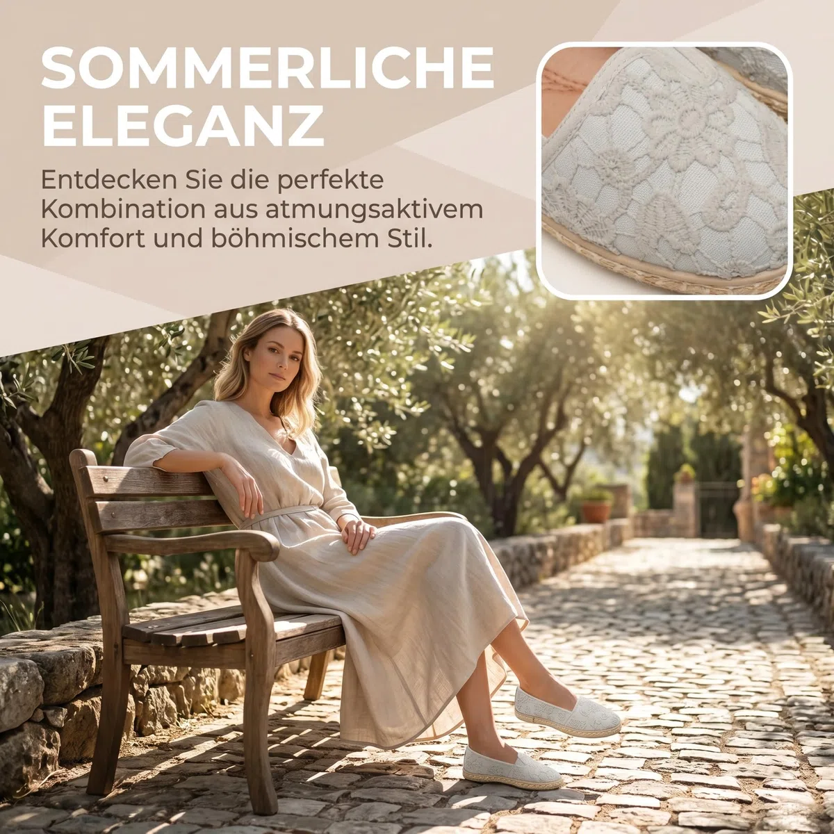 GLAMORA LAMORA Espadrilles aus Spitze für Damen, Sparta-Sohle, moderner und tragbarer Stil, Weiß, Schwarz und Beige, Schwarz