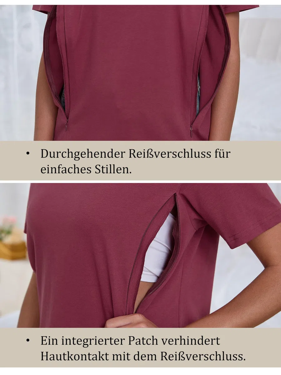 Ecavus 3er Pack Damen Stillshirt mit Verstecktem Reißverschluss Mode Seitenschlitze Stilltee Kurzen Umstandsmode