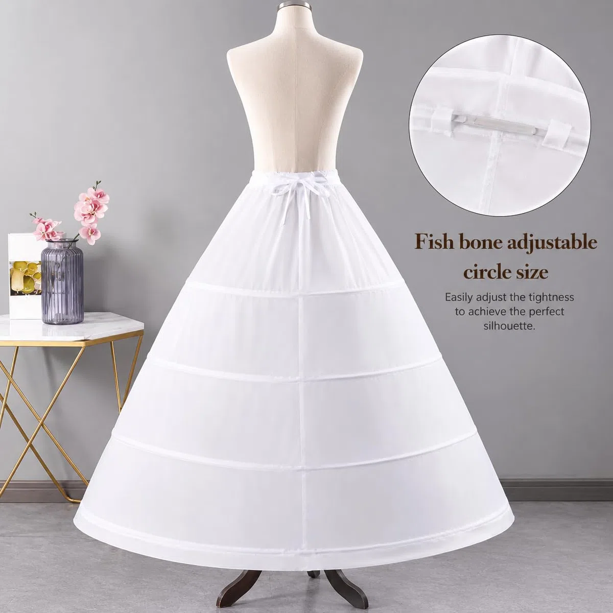 Reifrock Brautkleid - Damen 4 Reifen Petticoats A-Linie Bodenlang Unterrock Crinoline für Hochzeit Ballkleid Weiß