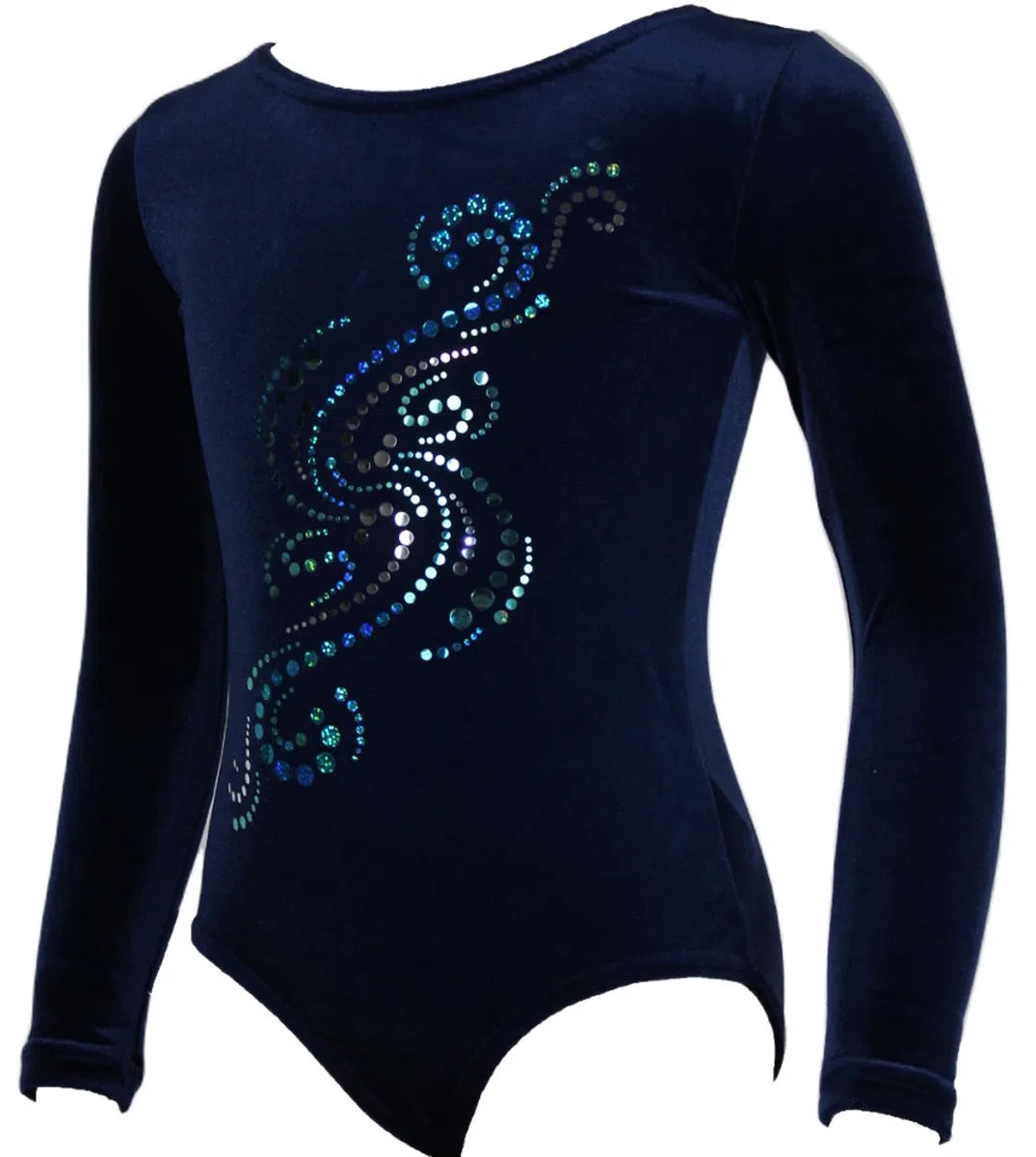 Langarm Turnanzug – Mädchen Gymnastikanzug | Gymnastik-Trikot/Turnbody aus Samt mit Glitzereffekt (Glitzerplättchen) für Turnen & Gymnastik – Made in Germany