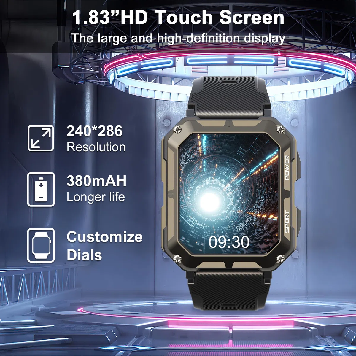 Blackview Smartwatch Herren, Fitnessuhr mit Bluetooth Anruf Sprachassistent, 1,83'' HD-Touchscreen, IP68 Wasserdicht, Sportuhr, 123 Sportmodi, Pulsmesser, Schlafmonitor, Schrittzähler, für iOS/Android