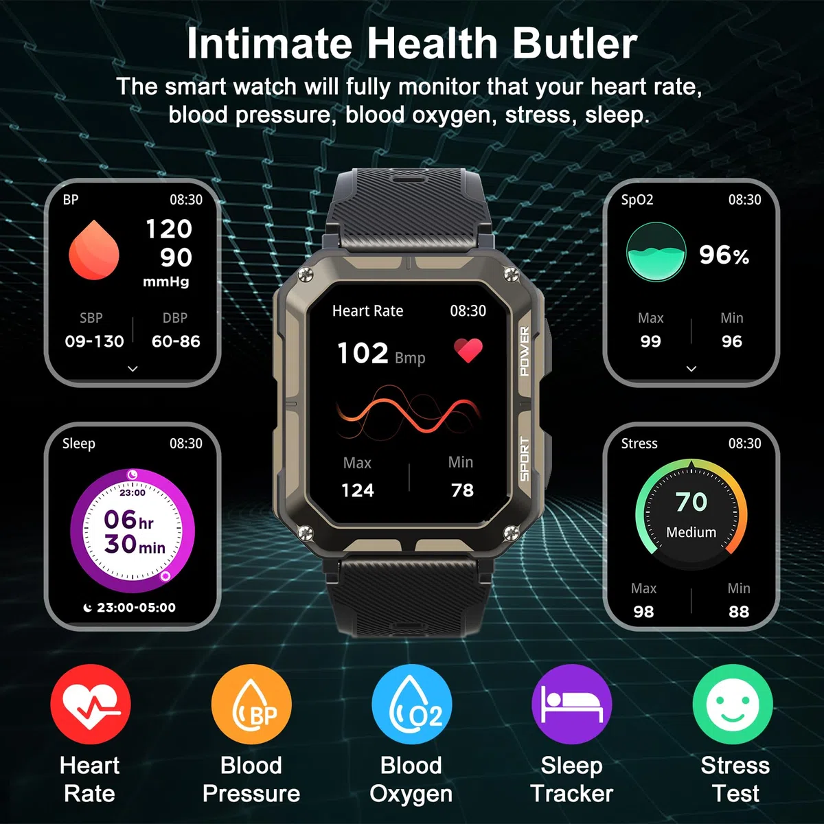 Blackview Smartwatch Herren, Fitnessuhr mit Bluetooth Anruf Sprachassistent, 1,83'' HD-Touchscreen, IP68 Wasserdicht, Sportuhr, 123 Sportmodi, Pulsmesser, Schlafmonitor, Schrittzähler, für iOS/Android