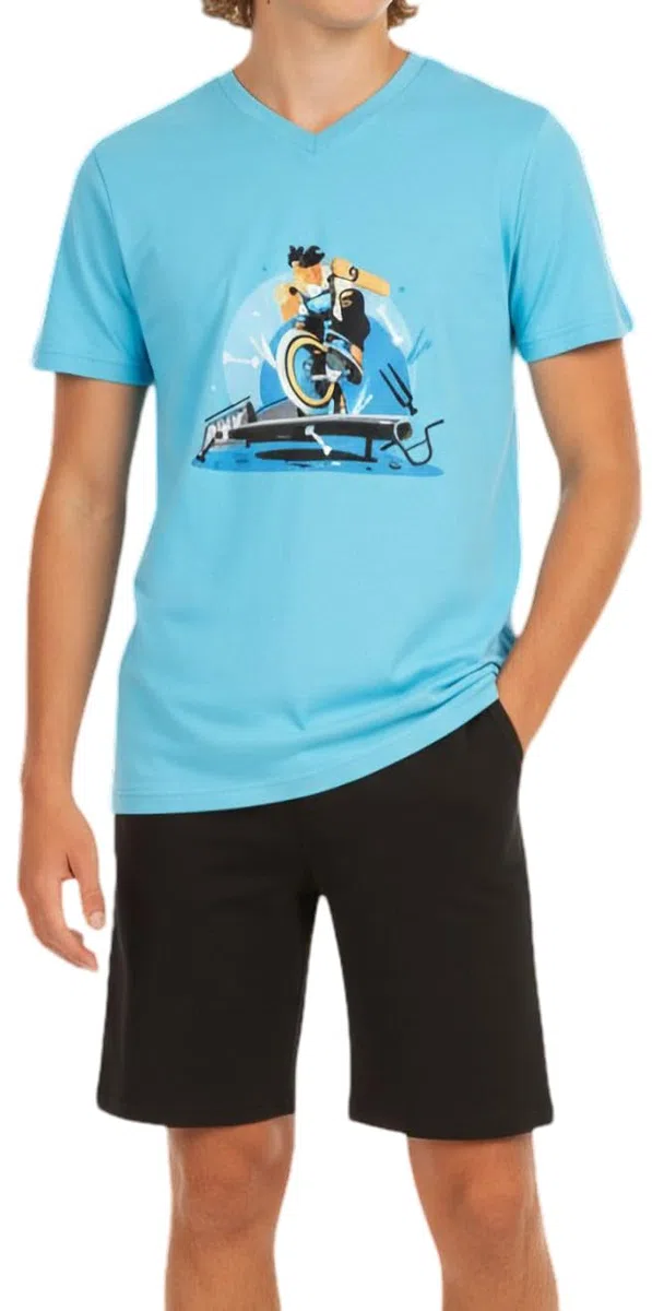 Jungen Schlafanzug kurz, weicher Single-Jersey aus 100% Baumwolle, in verschiedenen Designs und mit Hose in Bermuda Form