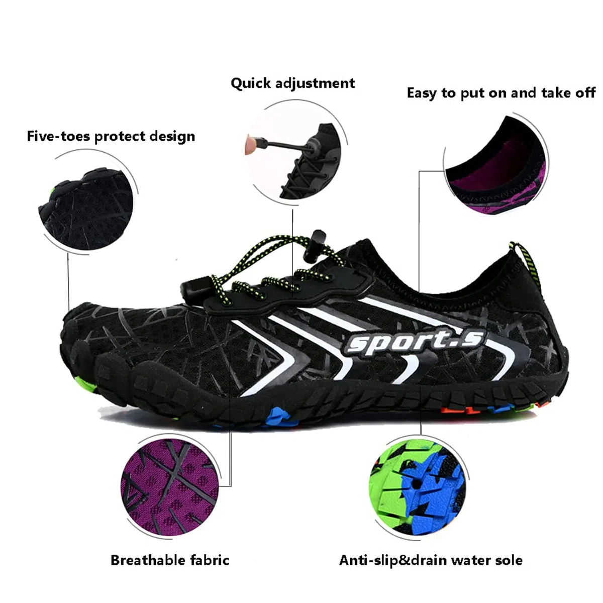ziitop Badeschuhe Damen Herren Strandschuhe Schnell Trocknend Wasserschuhe Drainagelöcher Strand Schwimmschuhe Unisex Barfußschuhe für Kajakfahren Fitnessstudio Traillauf Wandern Gr.35-46