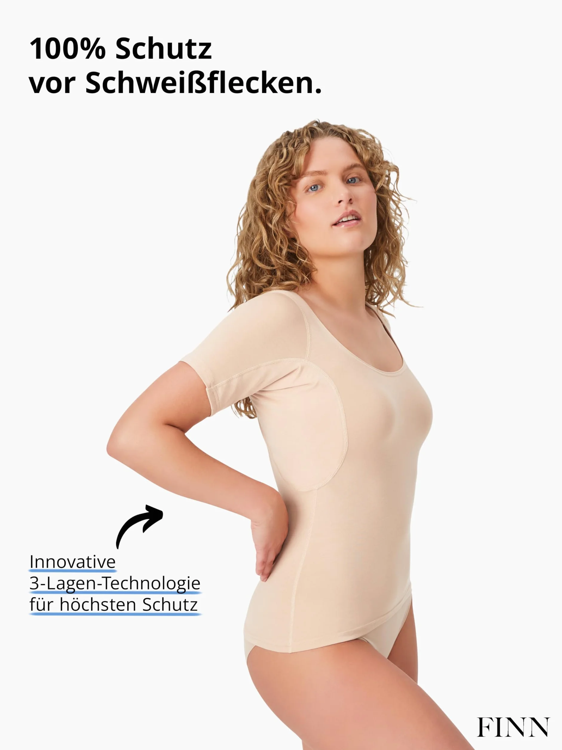 FINN Anti-Schweiß Shirt Damen mit integrierten Achselpads gegen Starkes Schwitzen - Anti-Schweiß Unterhemd mit garantiertem Schutz vor Schweißflecken und Schweißgeruch