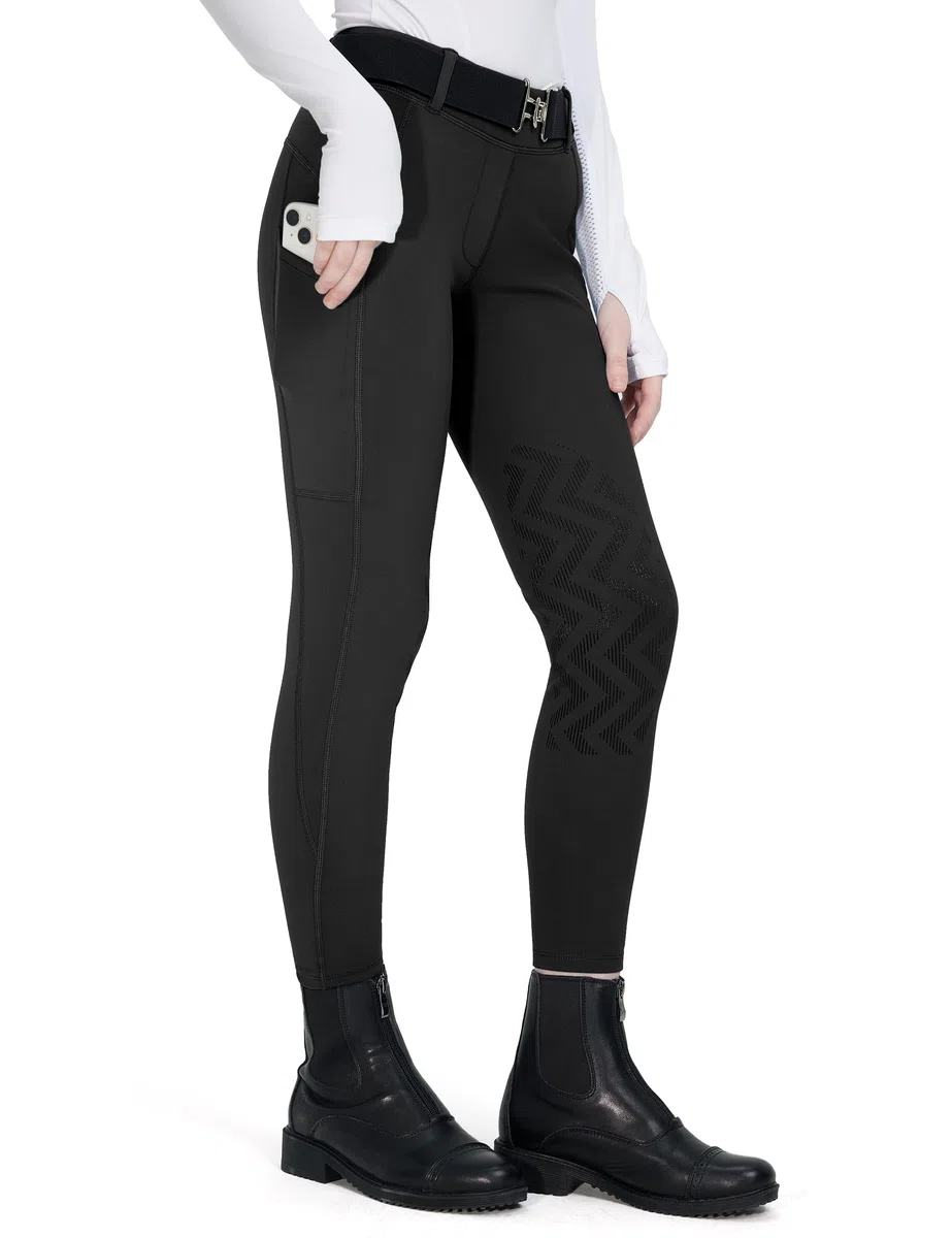 FitsT4 Sports Kinder Winterreithose Winter Reitleggings Mädchen Kniescheibe Silikon Thermo Reithose mit Handytasche und Taschen