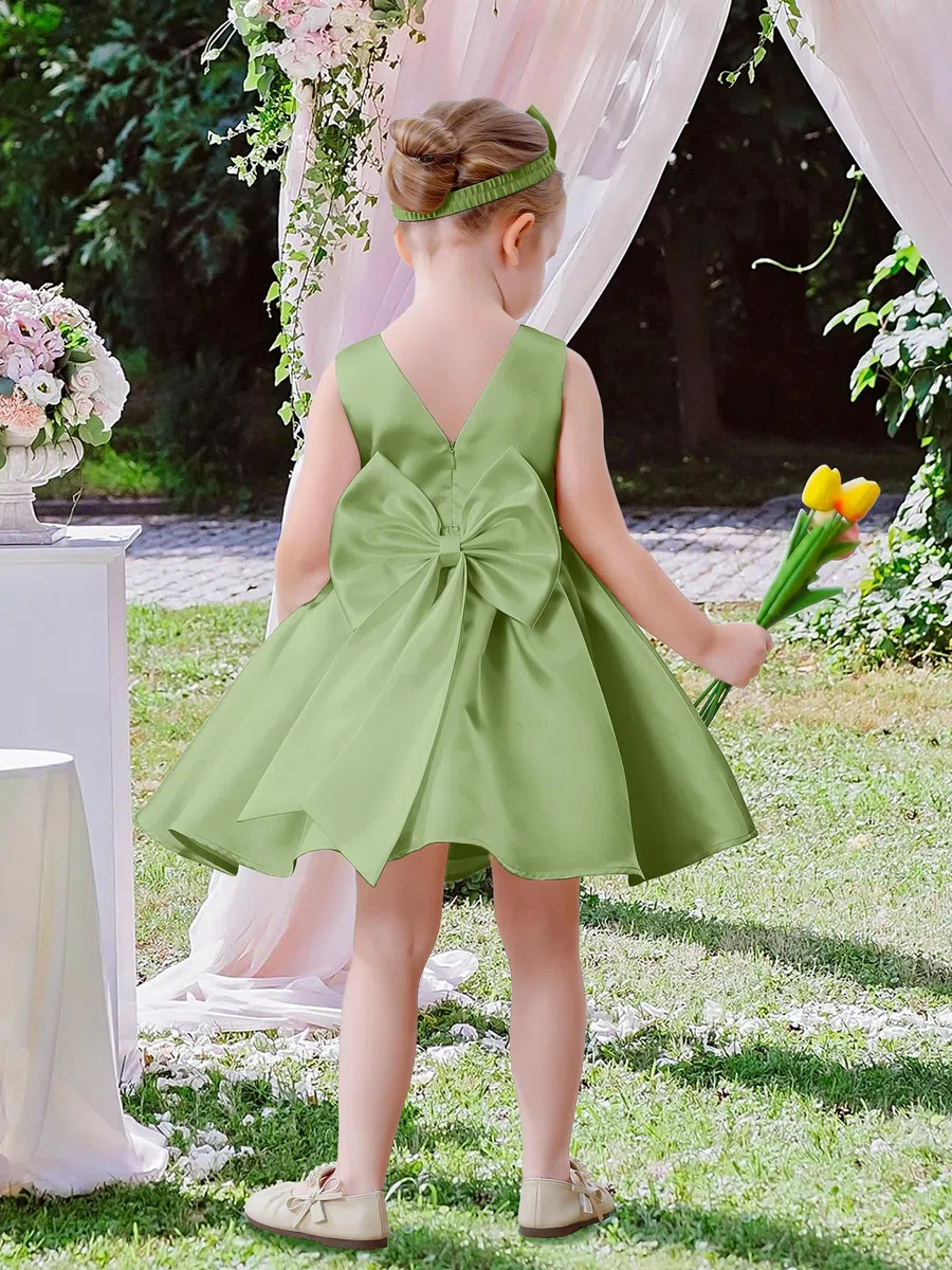 Miipat Baby Mädchen Kleid Satin Bowknot A-Linie Taufkleid Ärmellos Kleinkind Prinzessin Geburtstags Kleider Kinder Hochzeit Blumenmädchenkleid Festliches Partykleid
