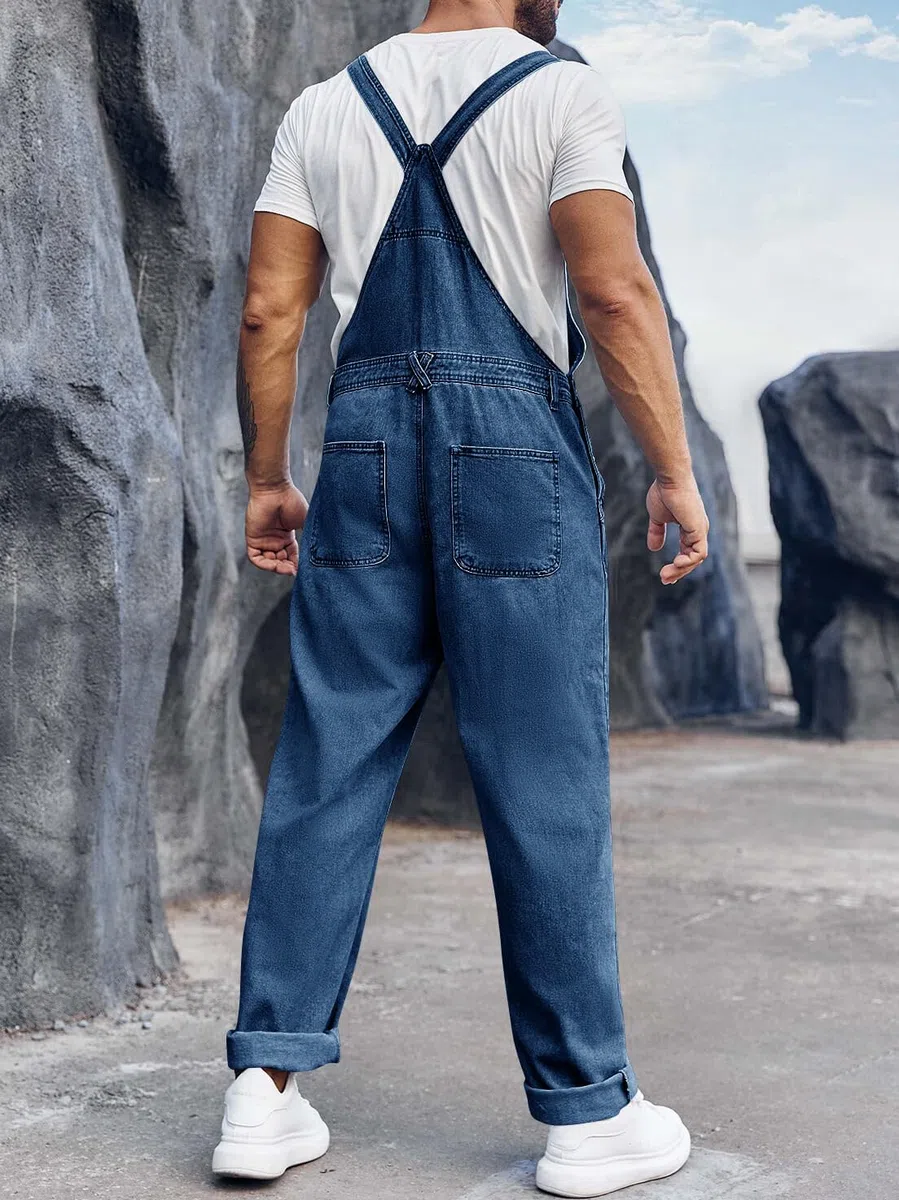Runcati Herren Denim Latzhose Jeans Arbeitshose Sommer Streetwear Jeanshose Casual Verstellbare Träger Jumpsuit