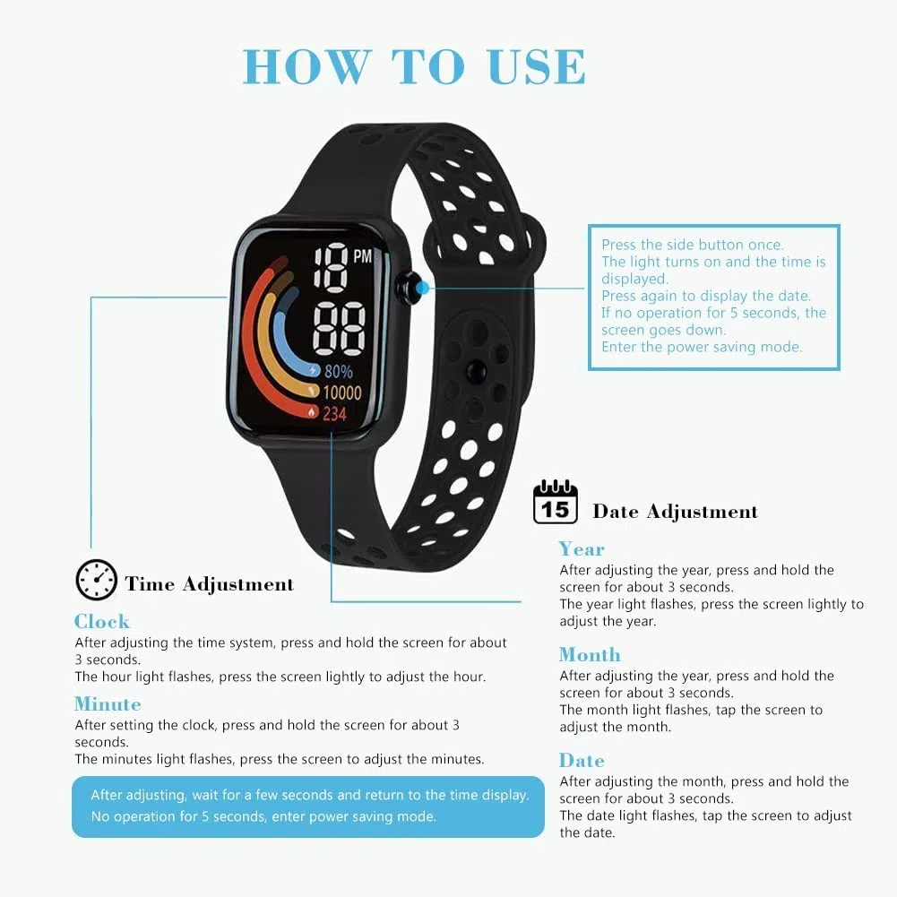 Smartwatch, Kinder Smartwatch, wasserdichte Kinder-Fitness-Aktivitäts-Tracker-Uhr, Mode Digitaluhr, Sports Outdoor Armbanduhr für Jungen und Mädchen im Alter von 3–12 Jahren (schwarz)