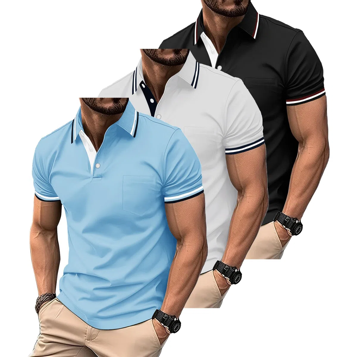 ZITY 3er Pack Poloshirt Herren Kurzarm Atmungsaktiv Poloshirt Set Leichtes Golf Polohemd 3 Pack T Shirt für Arbeit Business