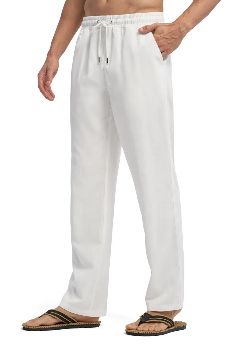 WILLIT Leinenhose Herren Lang Baumwolle Yogahose Leicht Sommerhose Stoffhose Männer Freizeithose Jogginghose mit Taschen für Yoga Alltag Urlaub Strand 28" 30"