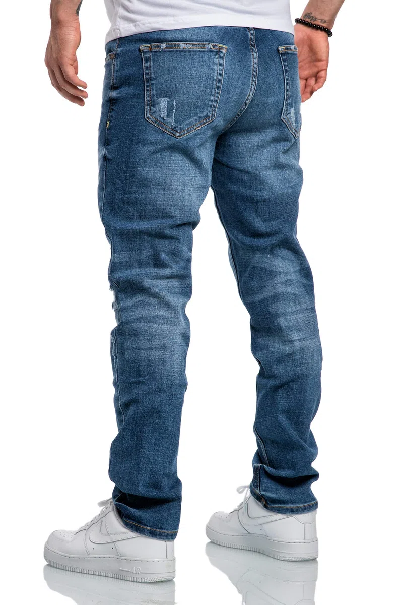 Amaci&Sons Herren Jeans Regular Straight Fit Denim Hose Destroyed 7984