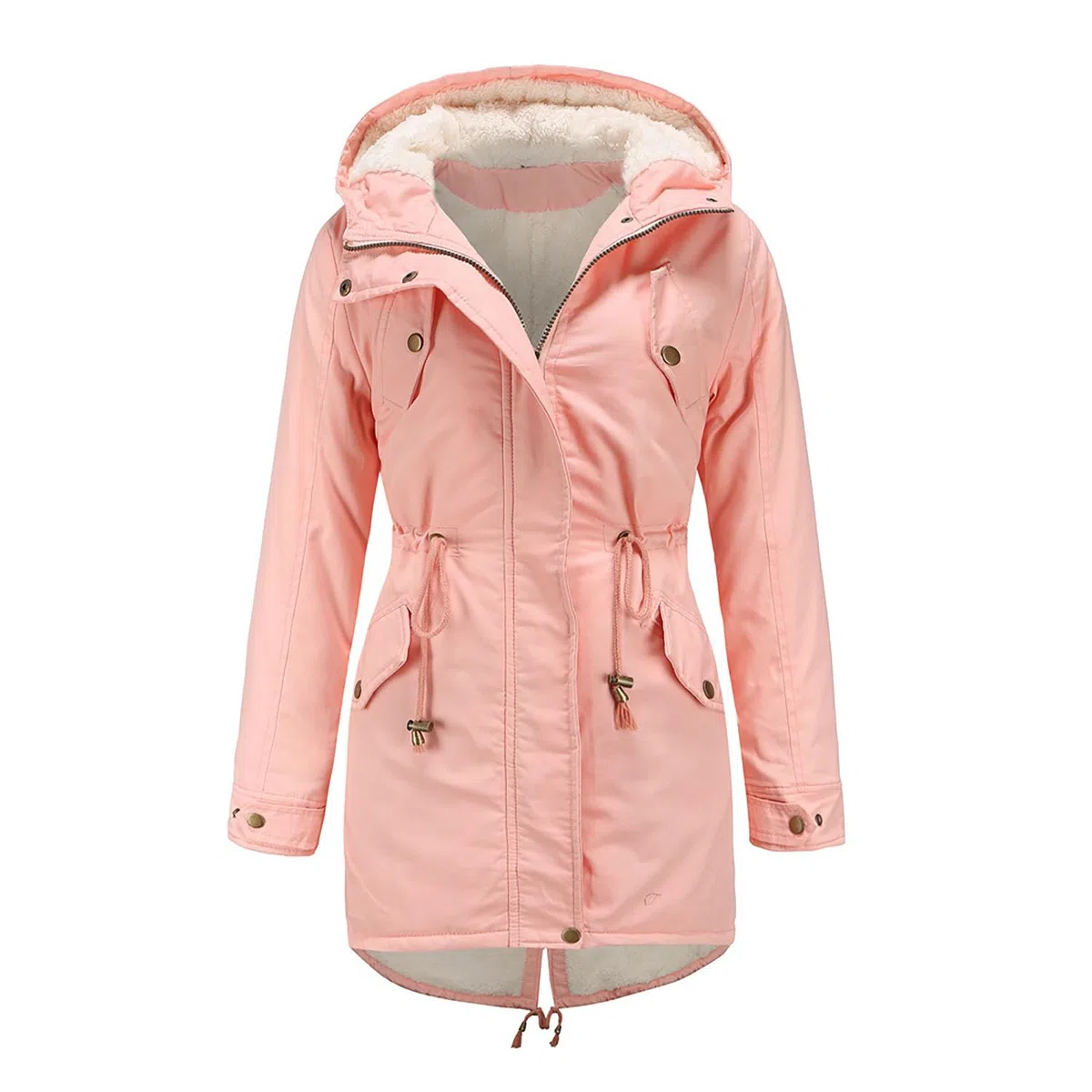 Damen Parka Mantel mit Kapuze Gepolsterte Baumwolljacke Damen Solide Fleece Gefüttert Warme Oberbekleidung für Radfahren, Wandern, Angeln, Bergsteigen,Pink,5XL(Bust:148cm)