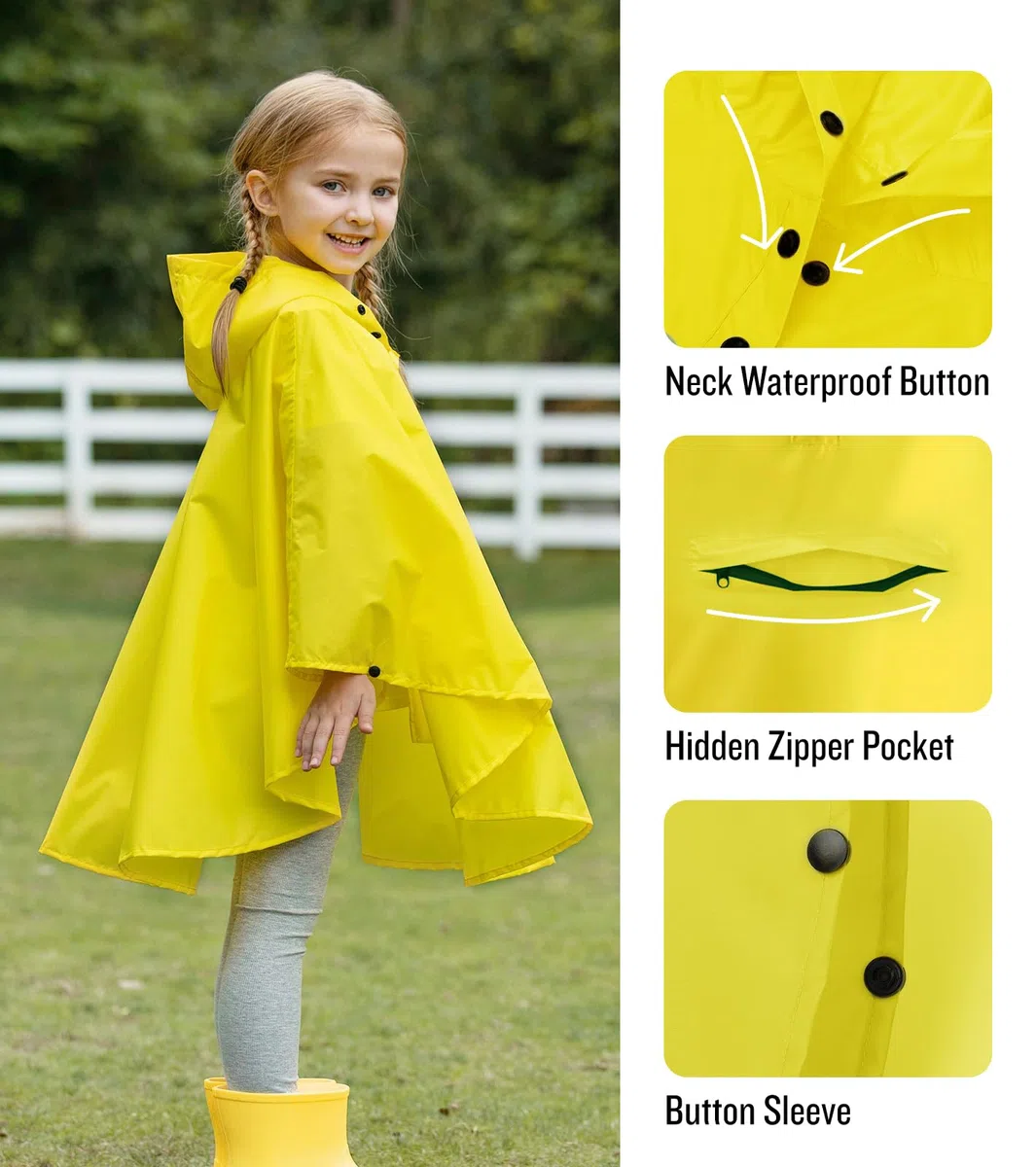 SaphiRose Leichter Kinder-Regenponcho-Jacke, wasserdicht, Outwear, Regenmantel