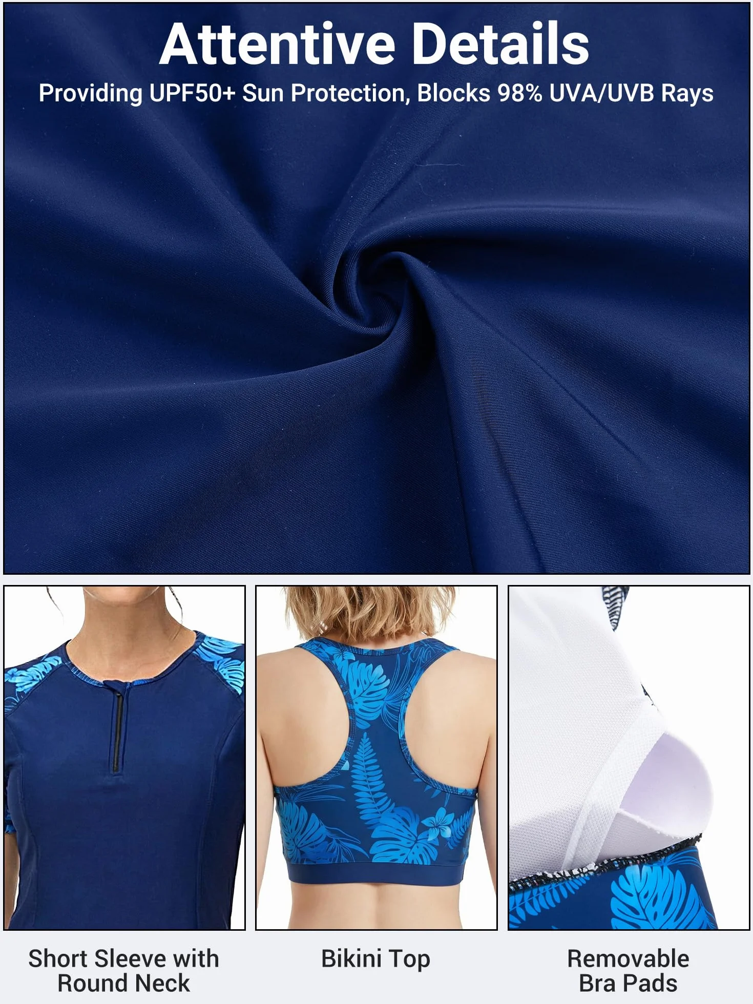 Owntop UV Rashguard Set Damen 3-teilig – Kurzarm Schwimmshirt mit Tanktop & Badehose, Schnelltrocknende Swimwear mit UV Schutz für Strand Schwimmen Wassersport