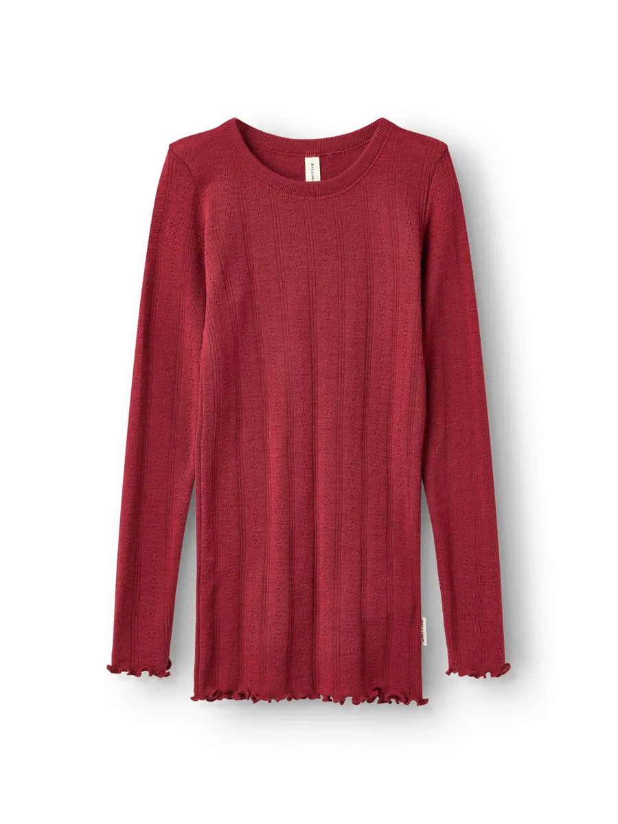 Dilling Kinder Langarmshirt Bio-Merinowolle Pointelle Baselayer Unterwäsche strukturierte Optik atmungsaktiv