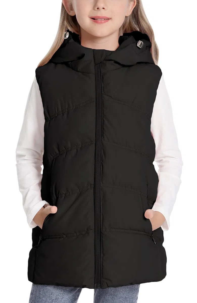 Happy Cherry - Winterweste Jungen Mädchen mit Kapuze Mantel Ärmellose Winterjacke Kinder Weste Gepolsterte mit Reißverschluss Schule Outdoor Sport Warmer Outdoorweste - 6-11 Jahre