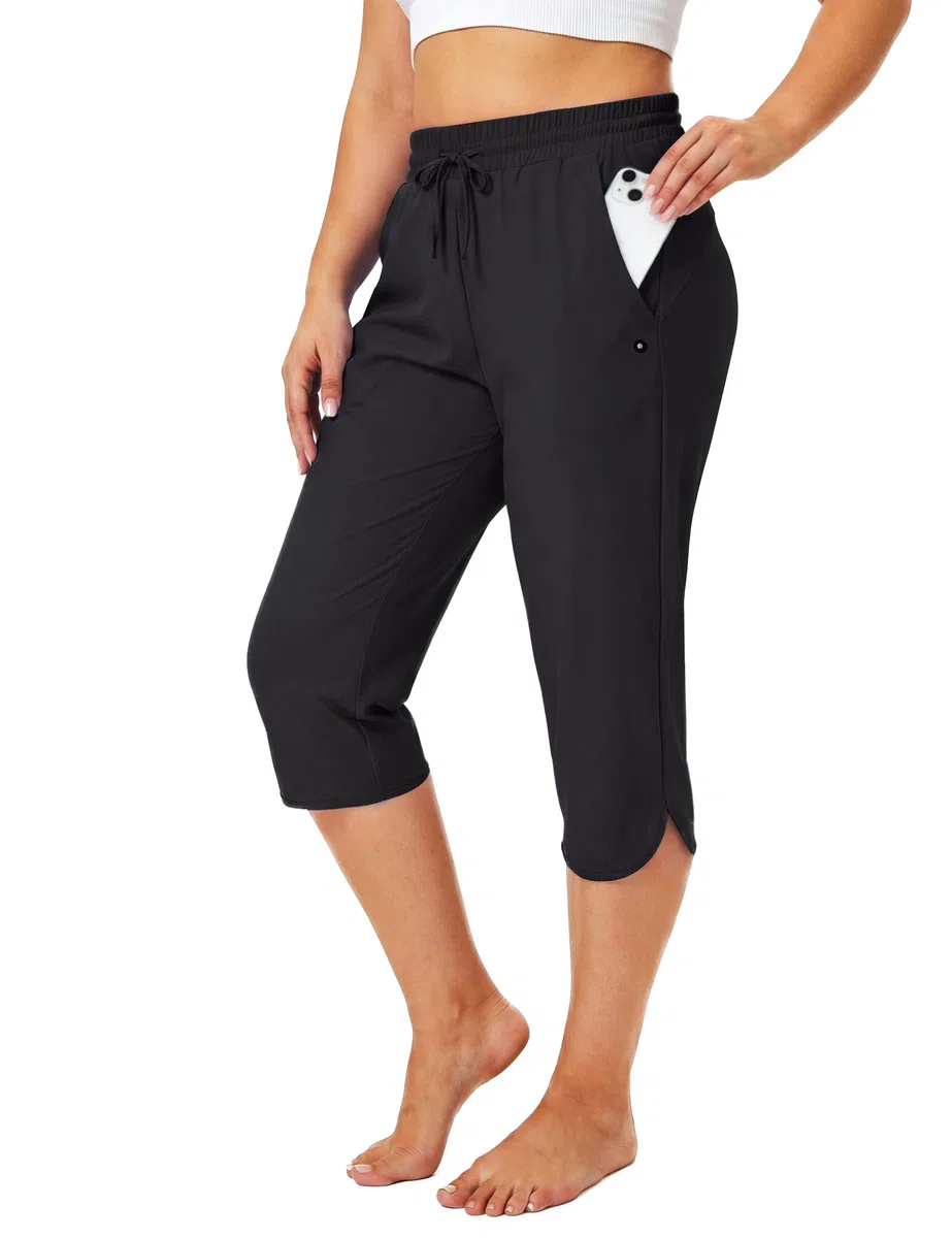 FitsT4 Sports Damen Badehose Schwimm Caprihose Lange Badeshorts Schnelltrocknend Mädchen Badeanzug für Frauen mit Netztaschen