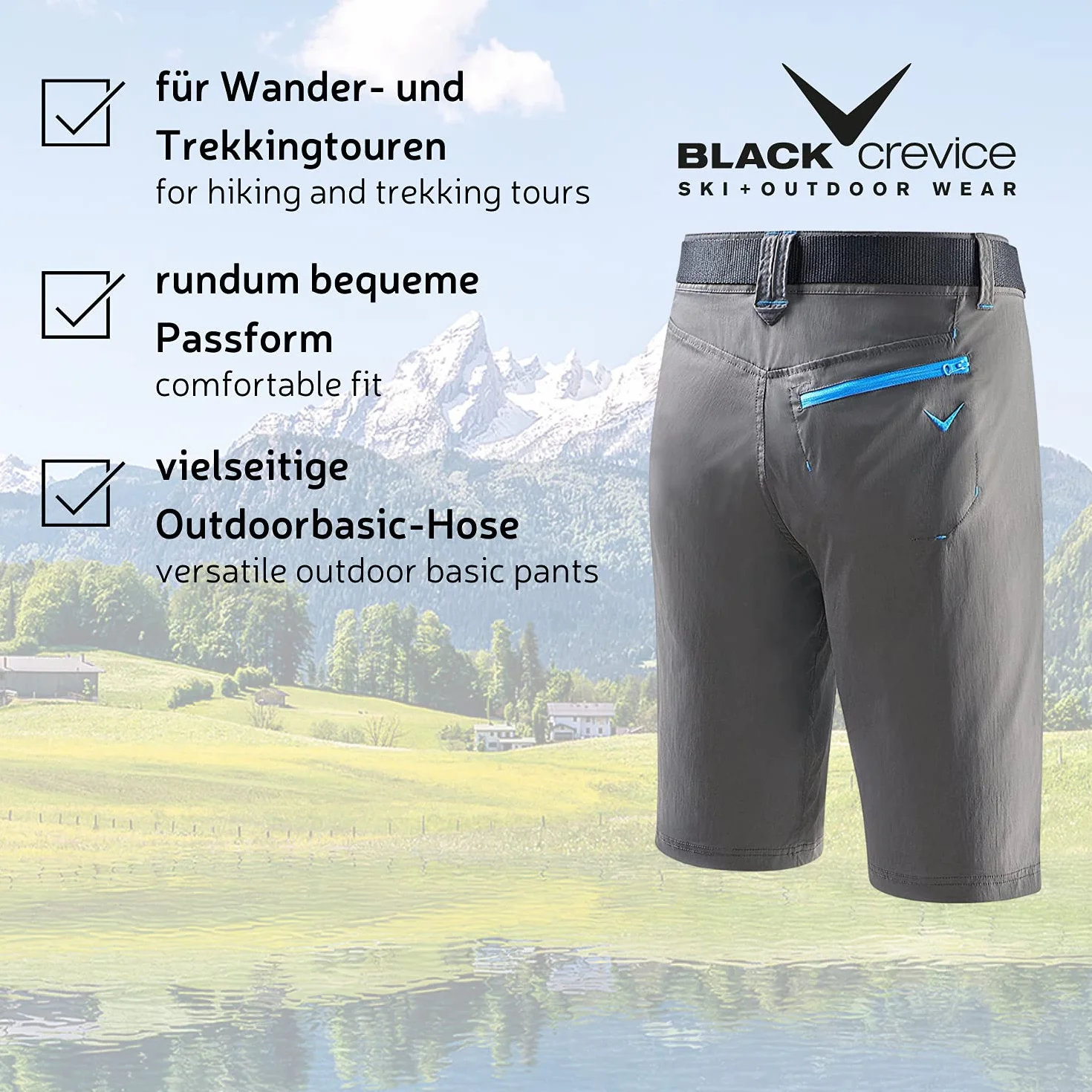 Black Crevice Trekking-Shorts Herren I Trekkinghose Herren kurz I Herren Outdoor-Shorts I wasserabweisend & schnelltrocknend I strapazierfähige & atmungsaktive Wander-Shorts mit Taschen