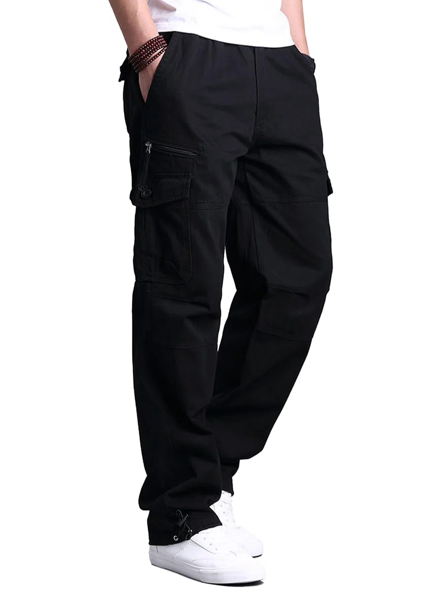 Aotoyou Cargohose Herren Baumwolle Cargo Hose Lange Freizeithose Outdoorhose Wanderhose mit 7 Taschen und Elastische Taille