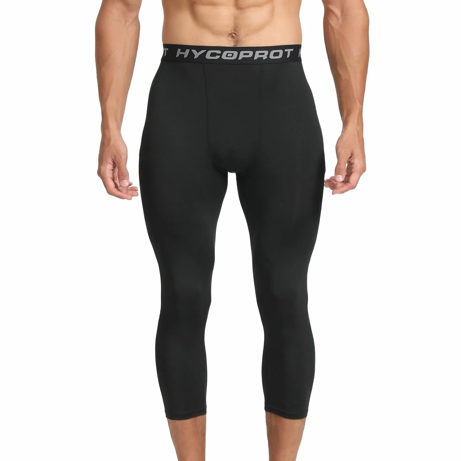 HYCOPROT Herren 3/4 Kompressionshose Schnelltrocknende Laufhose Tights Sport Leggings Atmungsaktiv Funktionsunterhose Tight Hose für Basketball Fitness Joggen