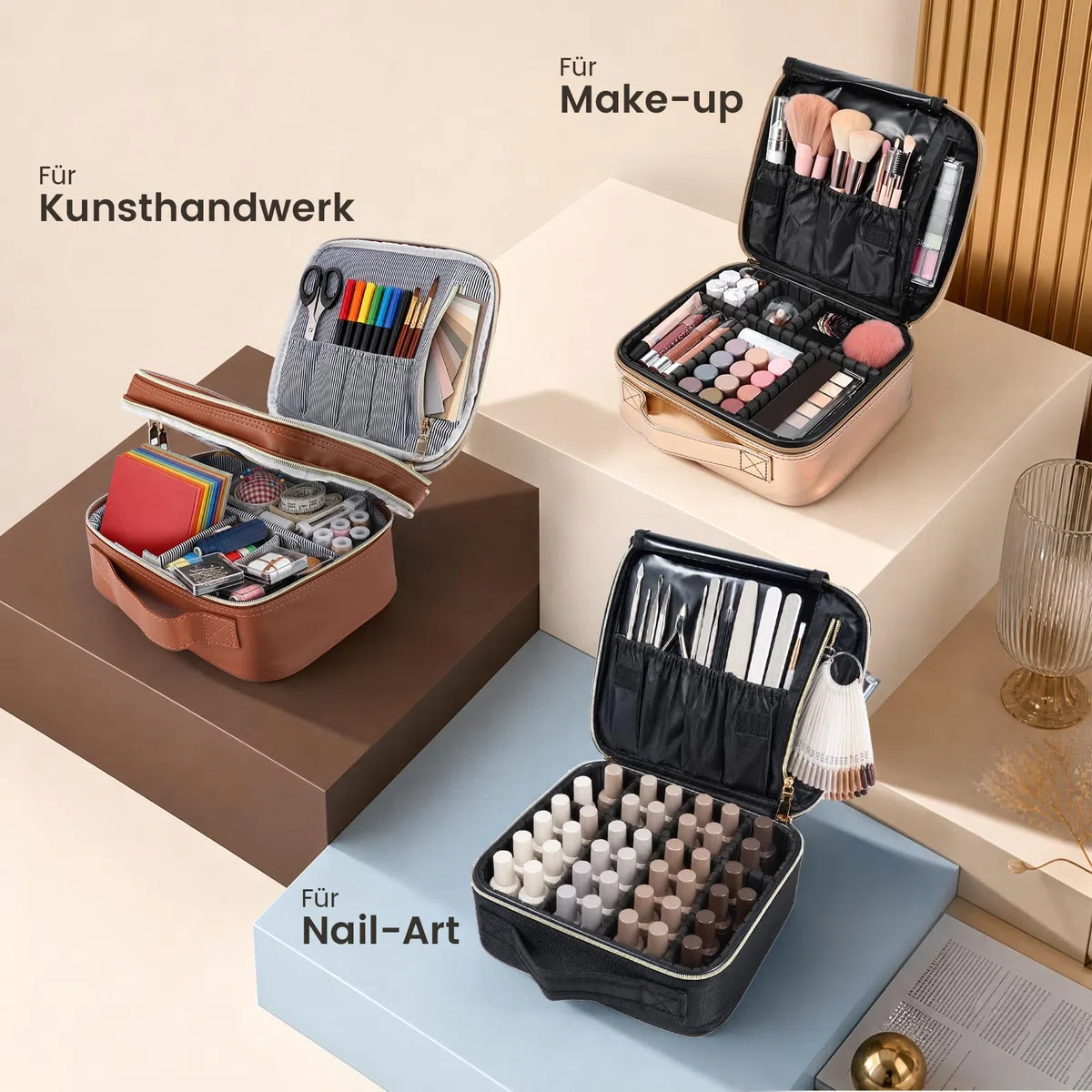 Kosmetiktasche Damen Make up Tasche Make up Koffer Kosmetikkoffer Kleine Schminktasche Schminkkoffer Make up Organizer Tasche Make up Bag mit Verstellbaren Teiler,Schwarz