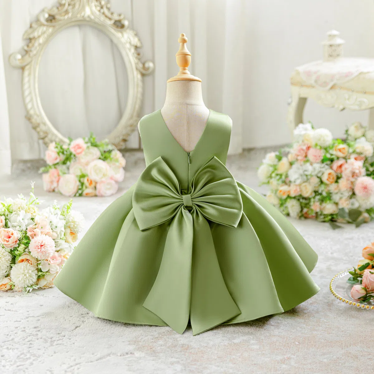 Miipat Baby Mädchen Kleid Satin Bowknot A-Linie Taufkleid Ärmellos Kleinkind Prinzessin Geburtstags Kleider Kinder Hochzeit Blumenmädchenkleid Festliches Partykleid