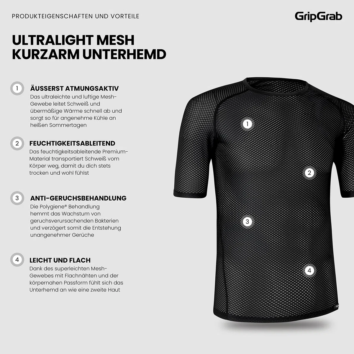 GripGrab Ultralight Kurzarm Fahrrad Unterhemd Herren - Cool Mesh Sommer | 1er und 2er Pack Radsport Funktionsunterhemd, Polygiene Geruchsschutz, Race-Fit, ideal für Rennrad, MTB & Indoor Cycling