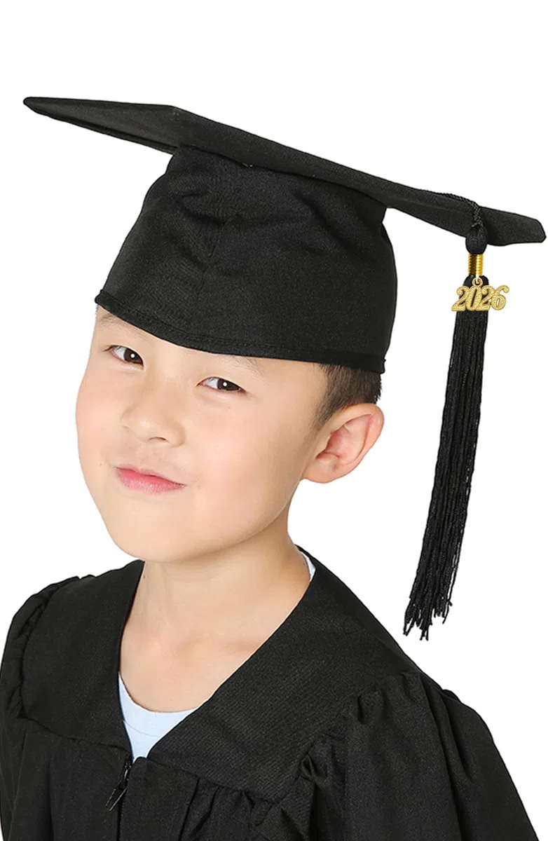 GraduatePro Kinder Abschluss Kappe und Talar Schal 2025 Vorschule Abschluss Gold Quasten Zertifikat Anzug 9 Farbe