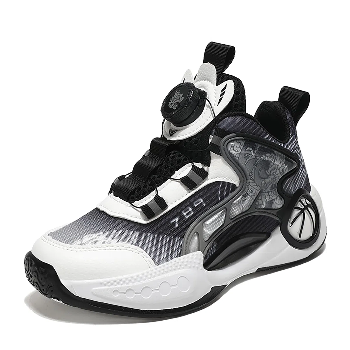 Kinder Basketballschuhe Jungen Turnschuhe Mädchen Sportschuhe Leicht Atmungsaktive High Top Sneaker Kinderschuhe mit Drehknopfe 8806 Schwarzweiß EU 36