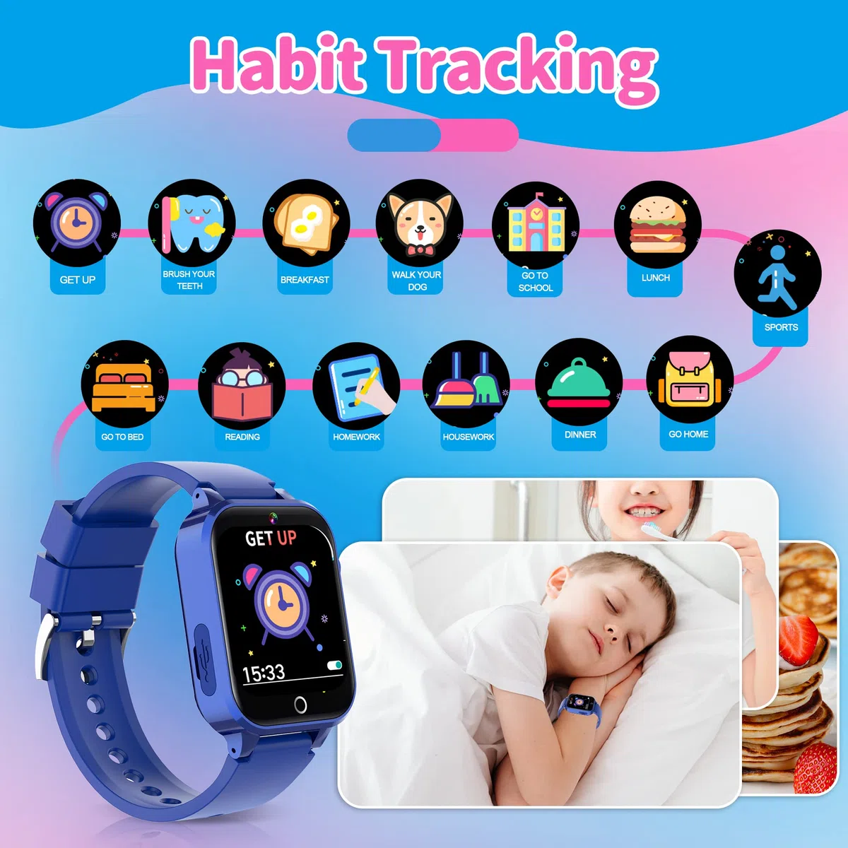 Smartwatch Kinder Jungen und Mädchen 4-15 Jahre, 39 Spielen, Sportmodi, MP3, Taschenlampe, 100+ Lernkarten, Hörbücher, 13 Wecker, Schulmodus, Schrittzähler, Pädagogisches Geschenk für Kinder Kinderuhr