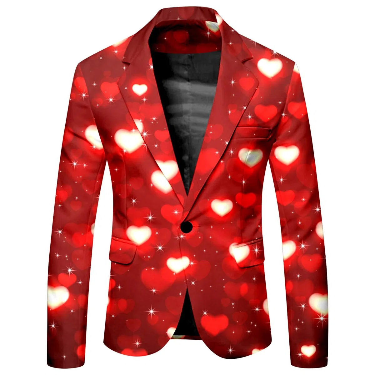 Herren-Valentinstag Anzug, 2 Teilig Slim Fit Herrenanzug Herz-Print und Hose 2-teiliger Party Kostüm für Männer Herz/Love Druck Blazer Elegante Slim Fit für Valentinstag Party Outfits