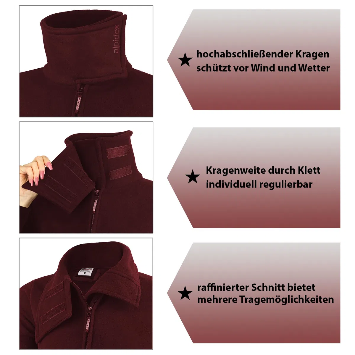 ALPIDEX Damen Fleecejacke Hoher Stehkragen Daumenlöcher Tailierte Winter Fleece Jacke Antipilling Warm Weich Full Zip Fleecepullover Microfleece Wandern Outdoor