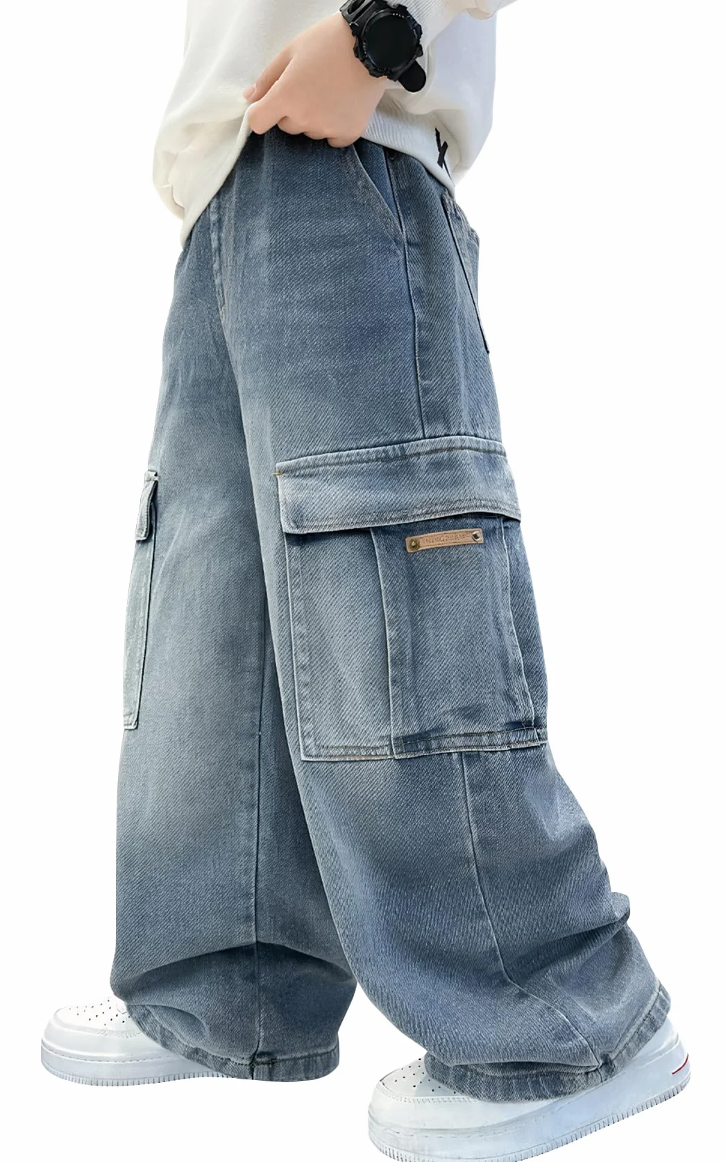 Happy Cherry - Baggy Jeans Jungen Teenager Denim Hose Jeanshosen Kinder 5-14 Jahre Vintage Streetstyle mit Elastischem Bund für Sommer Frühling Herbst Winter - 110-164