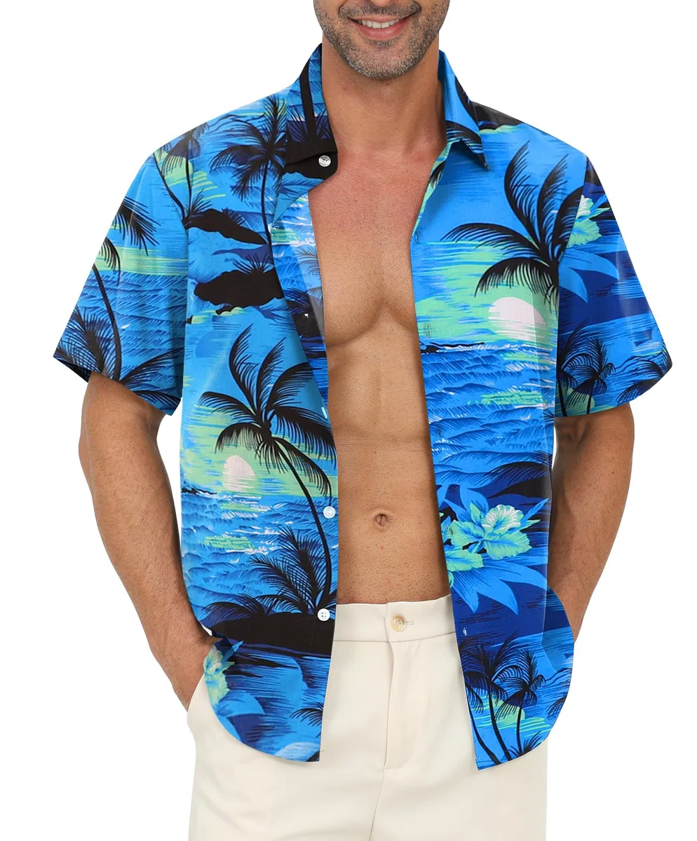 Hawaiihemd Männer Blumen Freizeit Strandhemd mit Brusttasche Atmungsaktiv Regular Fit Hawaii Shirt