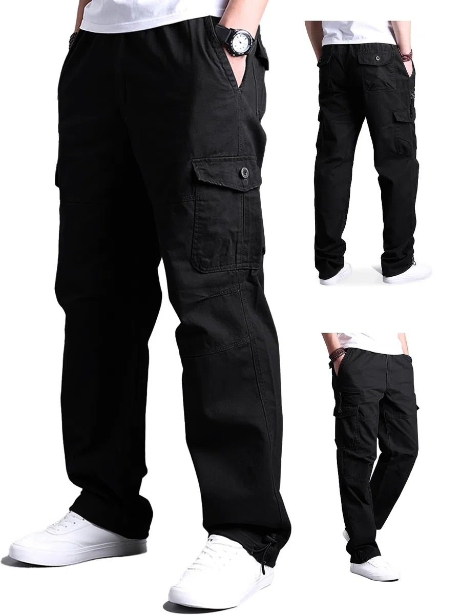 Aotoyou Cargohose Herren Baumwolle Cargo Hose Lange Freizeithose Outdoorhose Wanderhose mit 7 Taschen und Elastische Taille