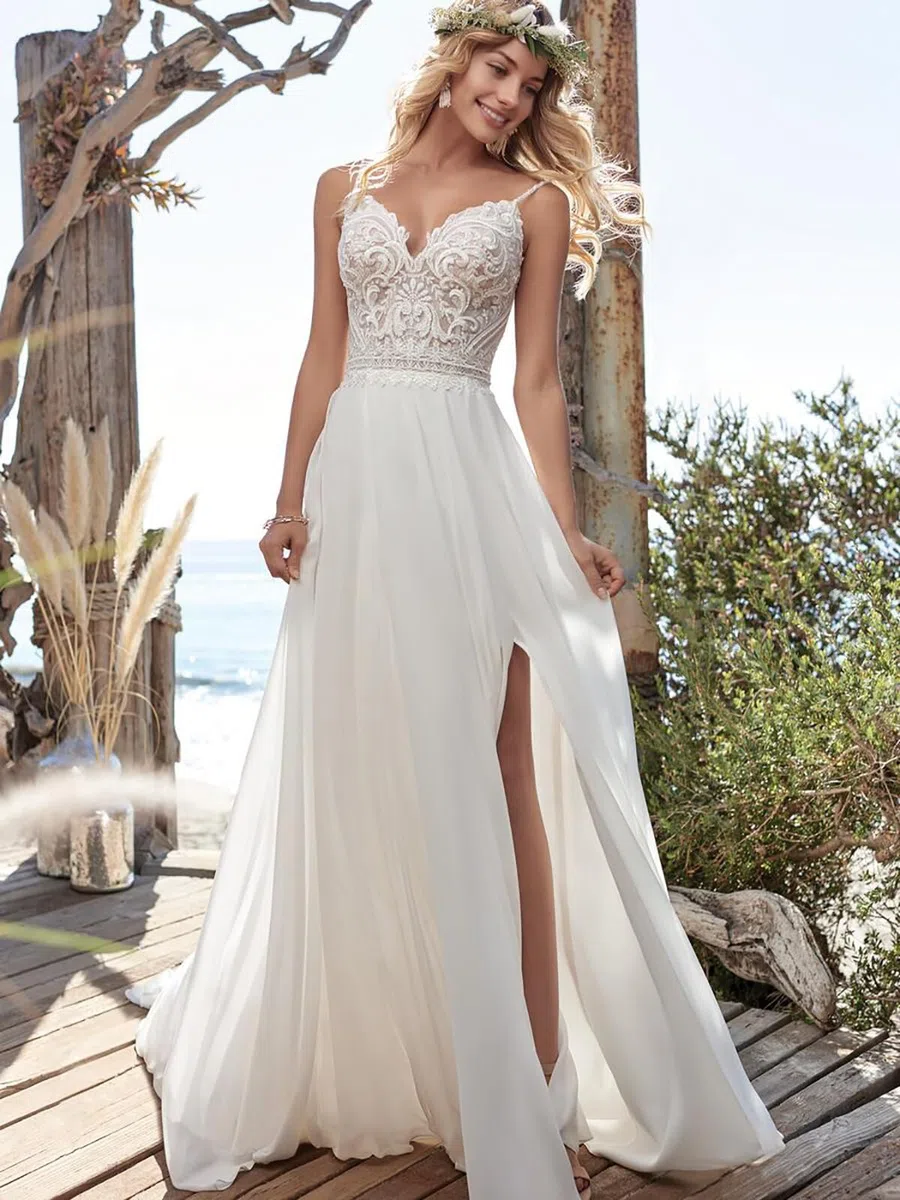 JAEDEN Brautkleider Damen Boho Hochzeitskleider Spitze A-Linie Spaghettiträger Standesamt Kleider