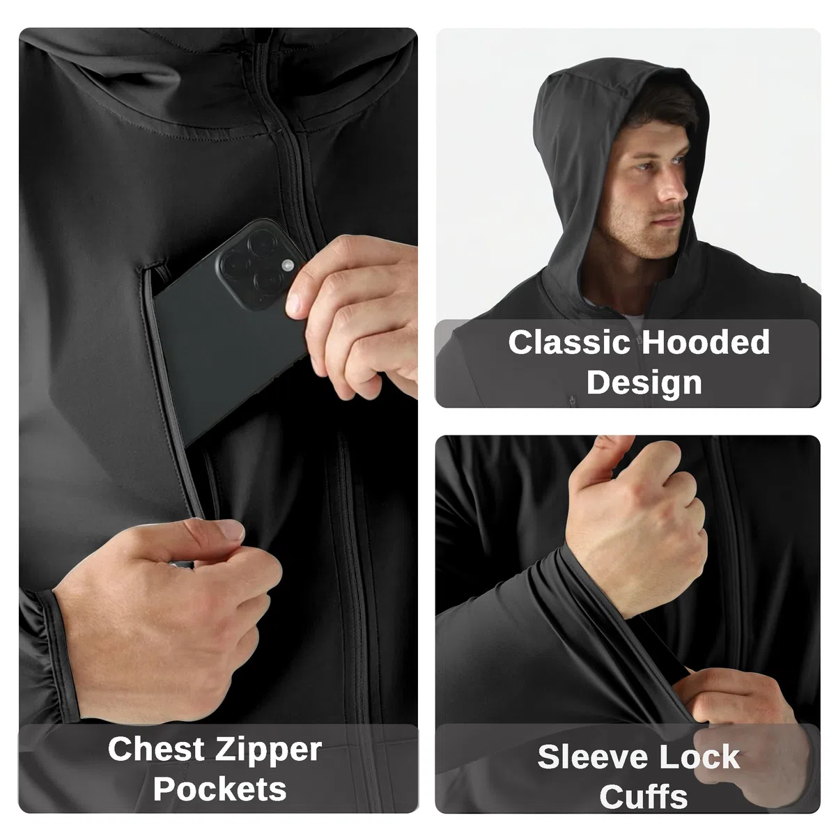 Leichte Laufjacke Herren,Windbreaker Kapuzenpullover mit Reißverschluss Tasche Sport Hoodie Herren