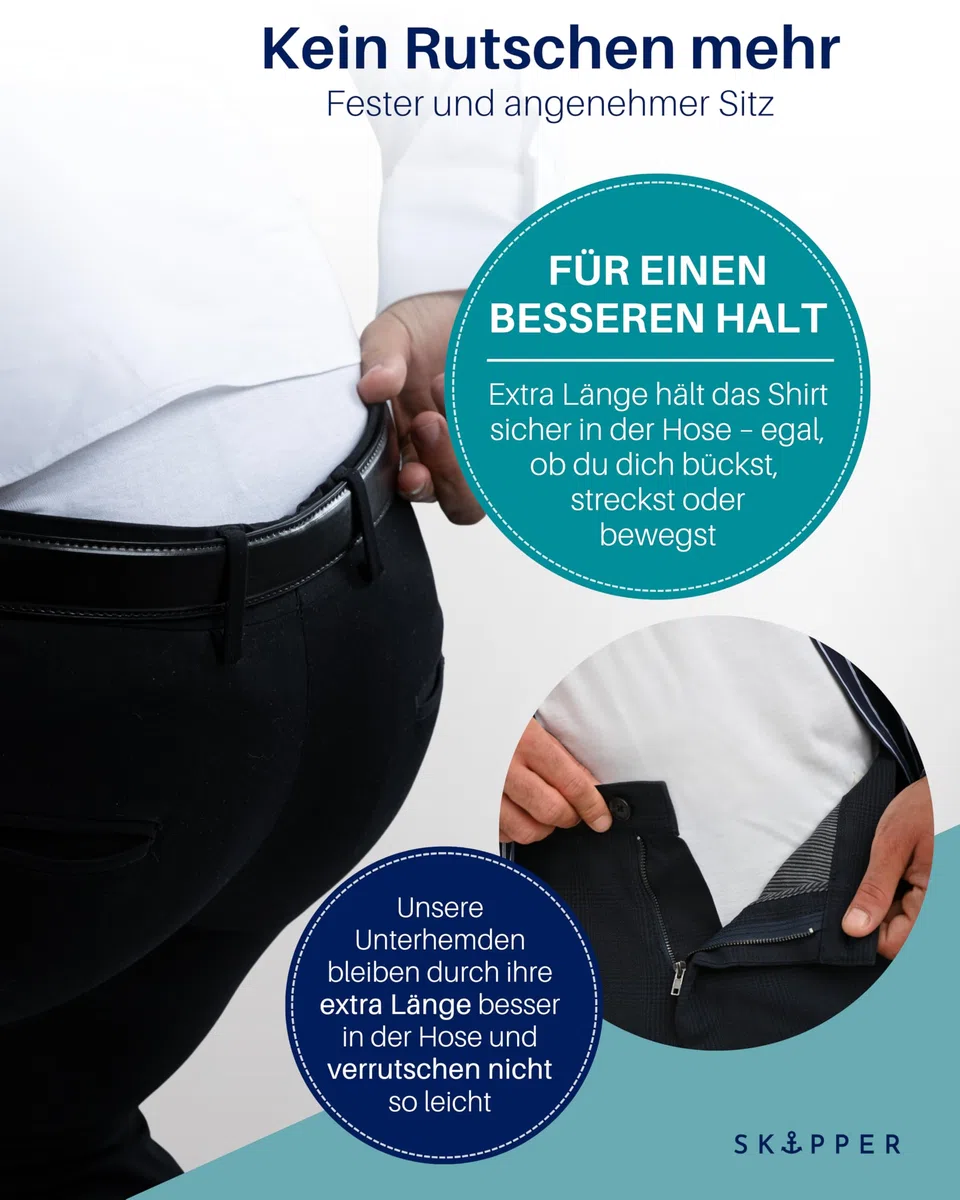 SKIPPER Herren T-Shirts 3er Pack Rundhals Weiß – Markanter Style durch verstärkten Kragen, Stretch Baumwolle – Perfekter Sitz & Formstabil – Slim Fit S–3XL