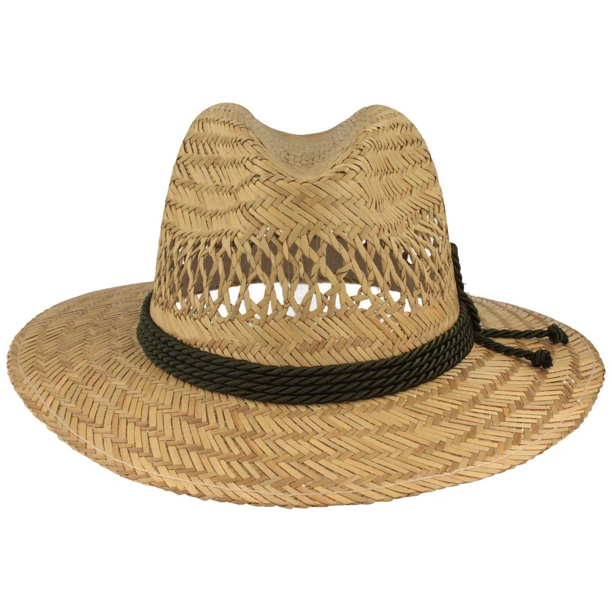 Breiter Strohhut | Sommerhut | Sonnenhut – aus 100% Stroh mit grüner Seidengarnitur & Luftlöcher – Traveller – auch in XXL erhältlich