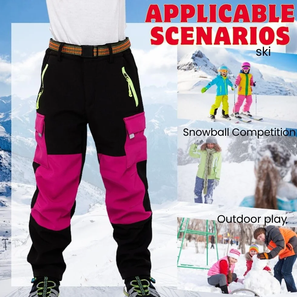 wasserdichte Thermohose für Jungen und Mädchen, Schneehose, Winter Outdoor Hose, Gefütterte Cargohose, Kinder Softshell Skihose